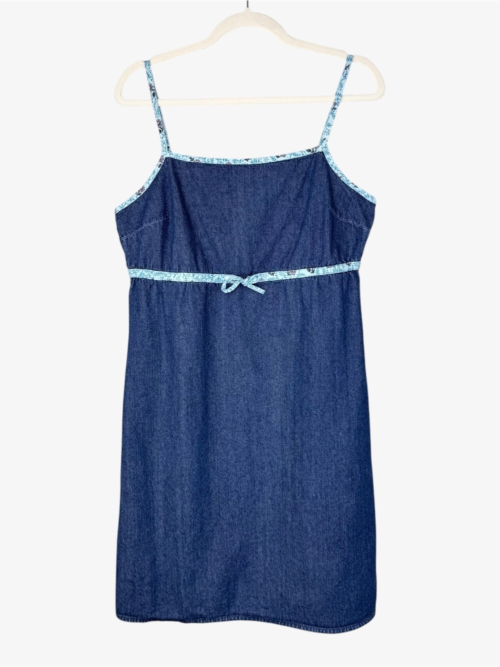 Vintage 90s Y2K Old Navy Floral Trim Denim Sundress Sz 12 Coquette Empire Waist